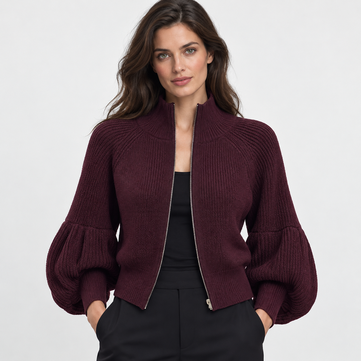 Montviro | Women’s Elegant Knit Sweater Jacket Zipper Outerwear