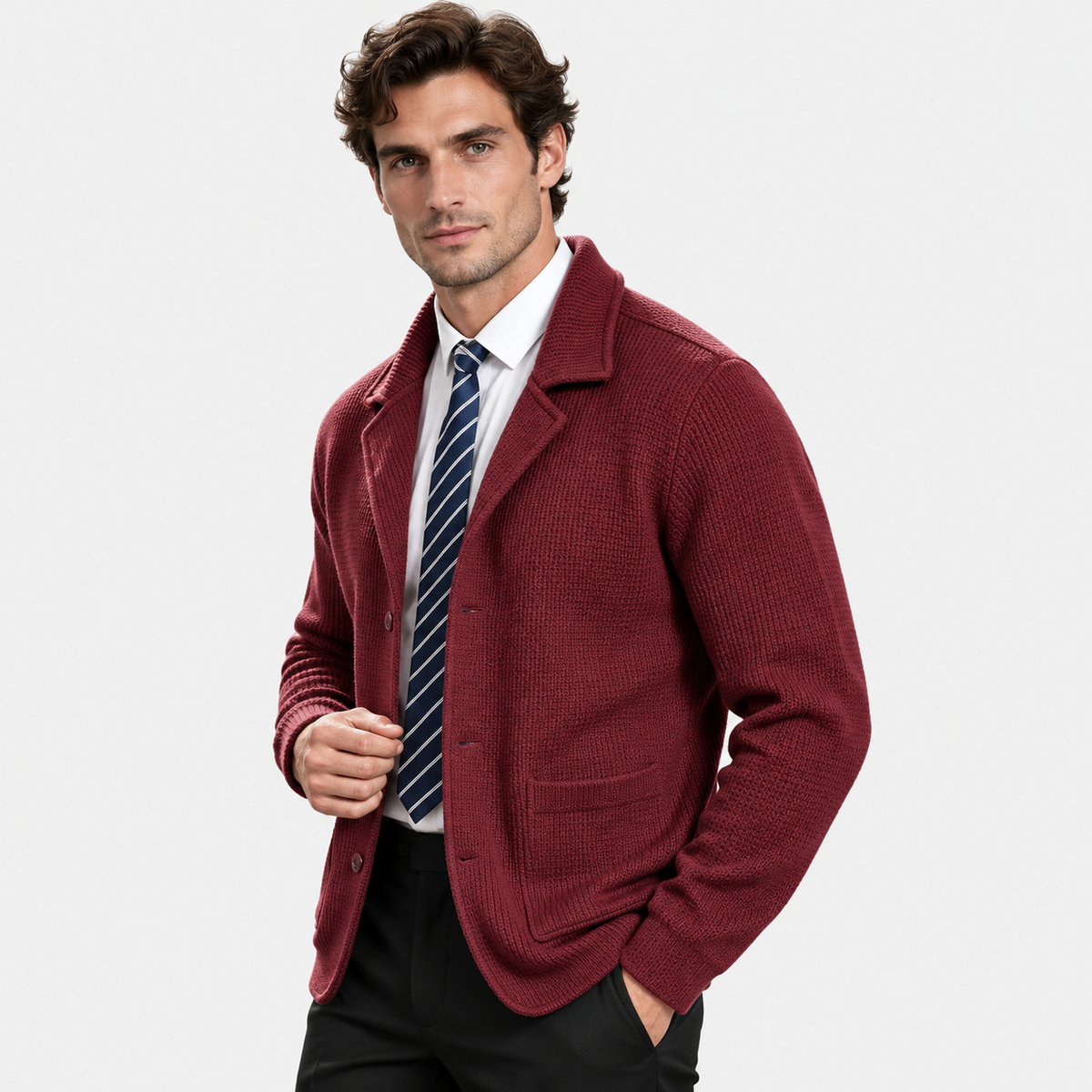 Montviro | Men's Waffle Knit Jacket Soft Stretch Loose Fit Fall Winter Coat