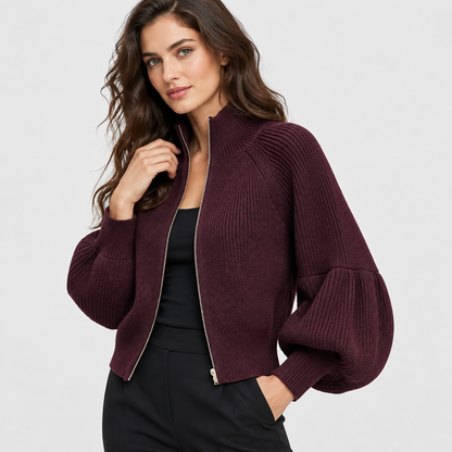 Montviro | Women’s Elegant Knit Sweater Jacket Zipper Outerwear