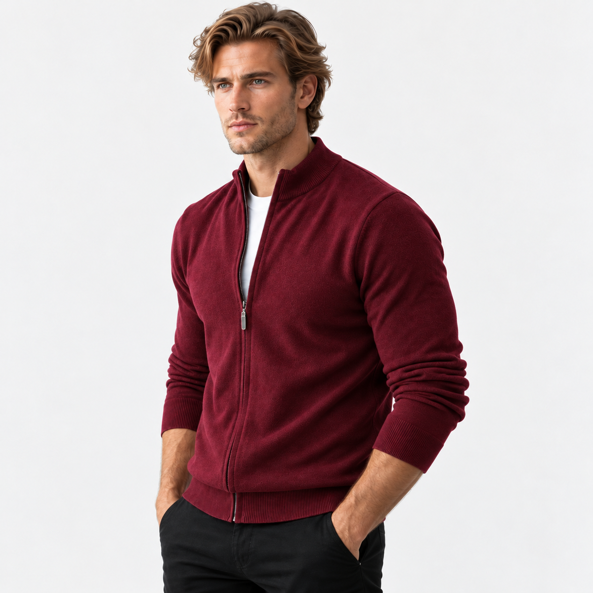 Montviro | Men's Knit Cardigan Sweater with Stand Collar and Full Zip