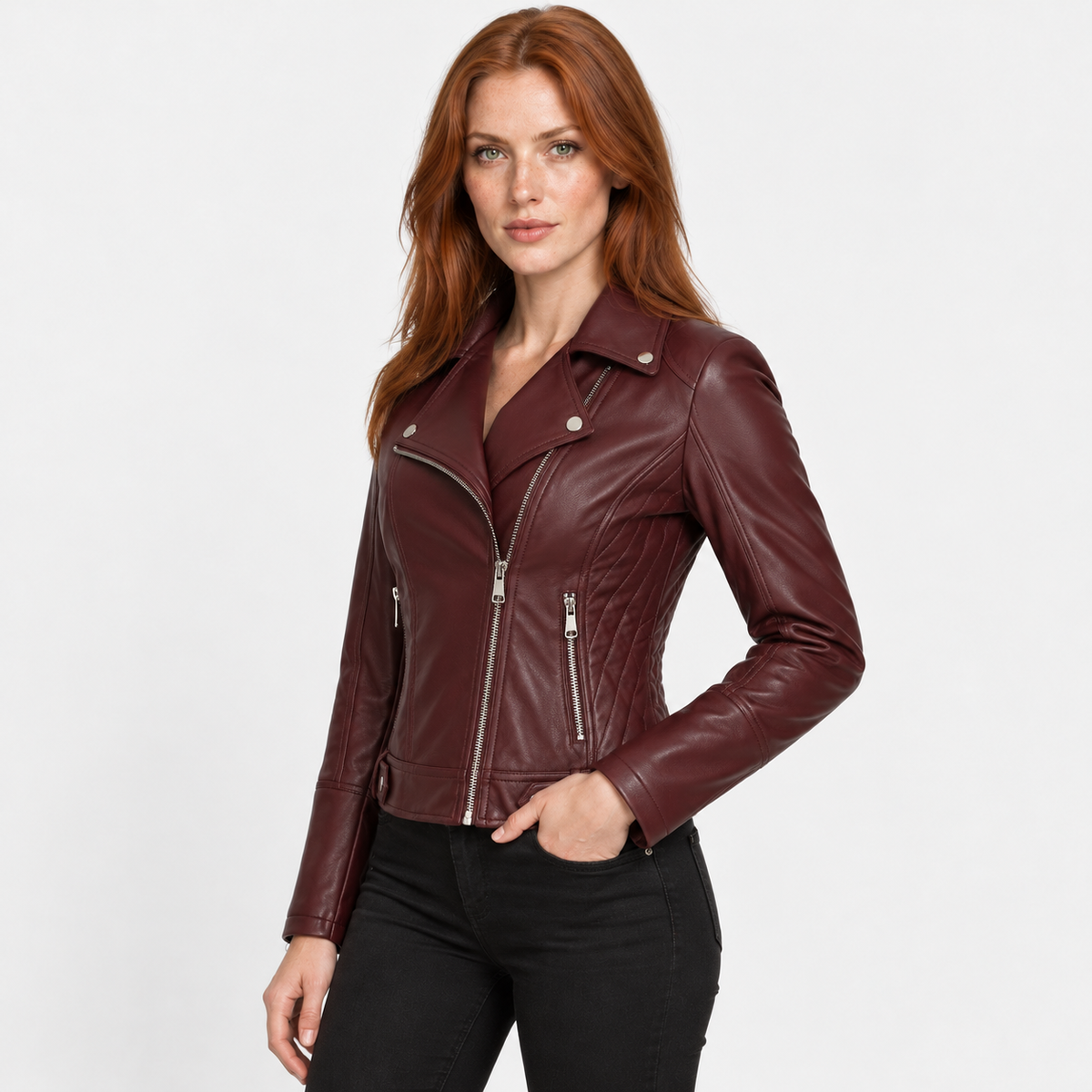 Montviro | Women’s Biker Jacket Slim Fit Zip Up Street Fashion Coat