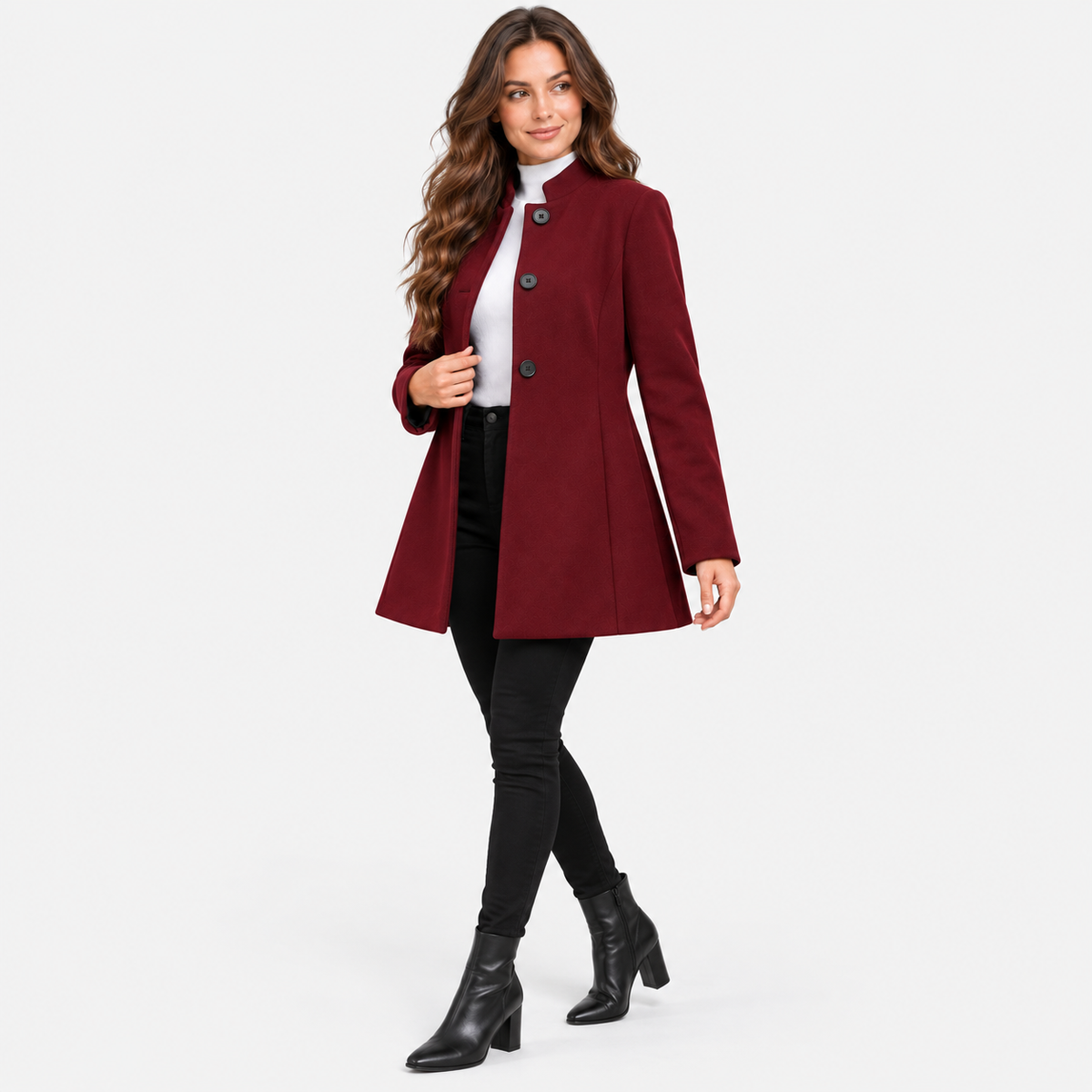 Montviro | Women’s Elegant Long Sleeve Jacket Flared Hem Commuter Coat