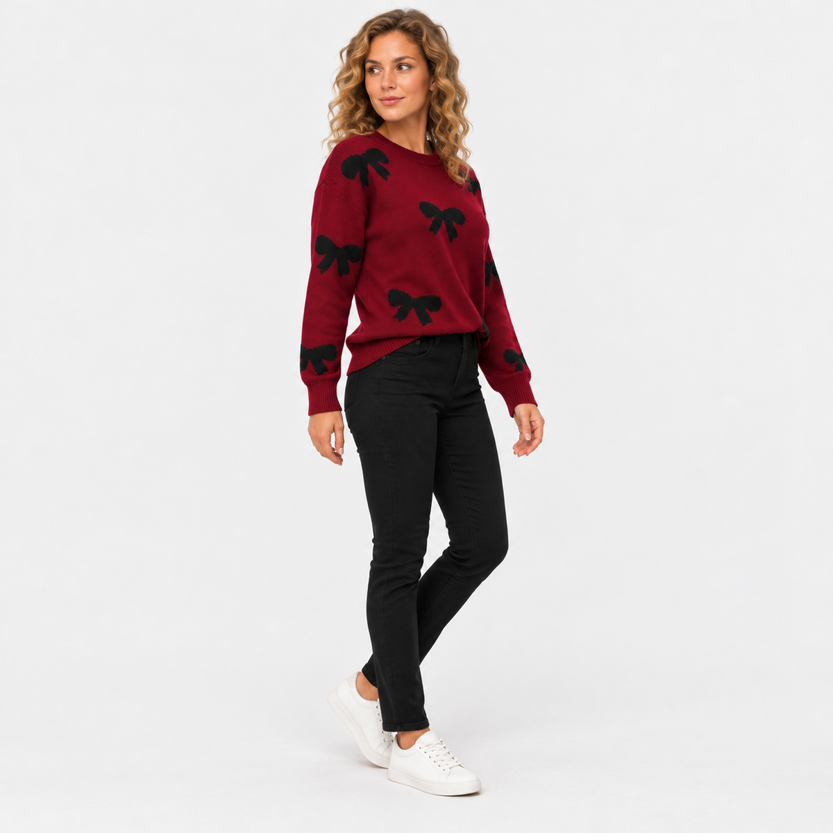 Montviro | Women’s Bow Sweater Knit Crew Neck Butterfly Pattern Pullover
