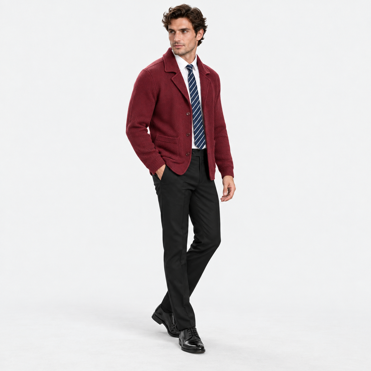 Montviro | Men's Waffle Knit Jacket Soft Stretch Loose Fit Fall Winter Coat