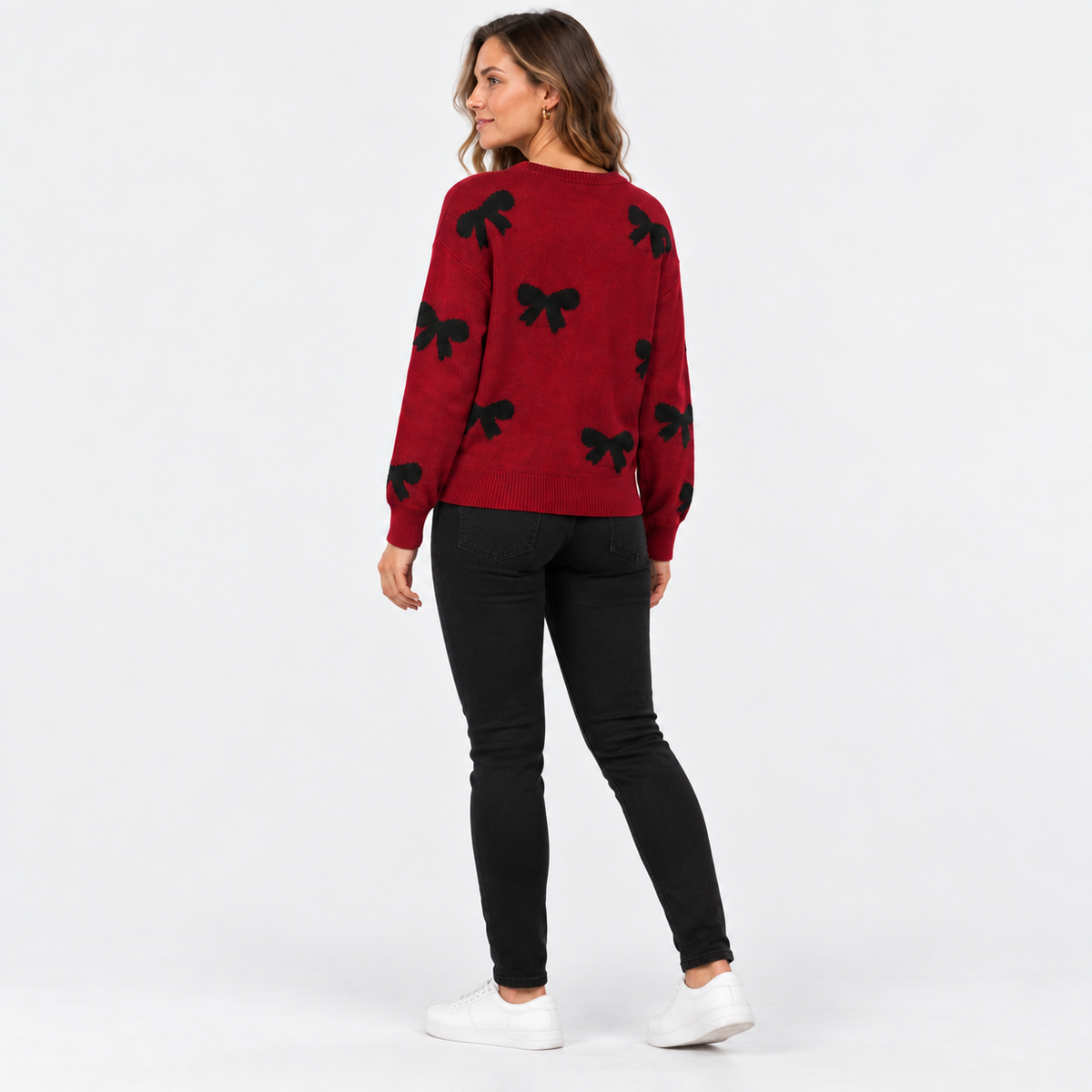 Montviro | Women’s Bow Sweater Knit Crew Neck Butterfly Pattern Pullover