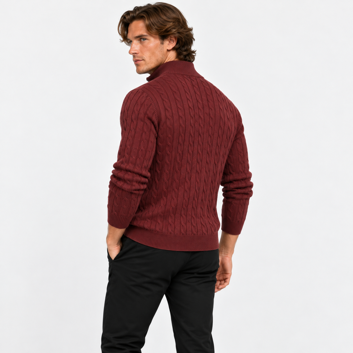 Montviro | Men’s Cable Knit Sweater Quarter Zip Stand Collar Pullover