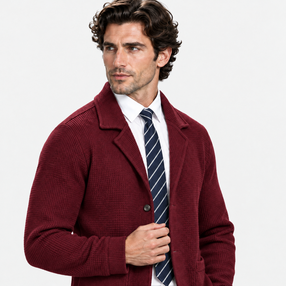 Montviro | Men's Waffle Knit Jacket Soft Stretch Loose Fit Fall Winter Coat