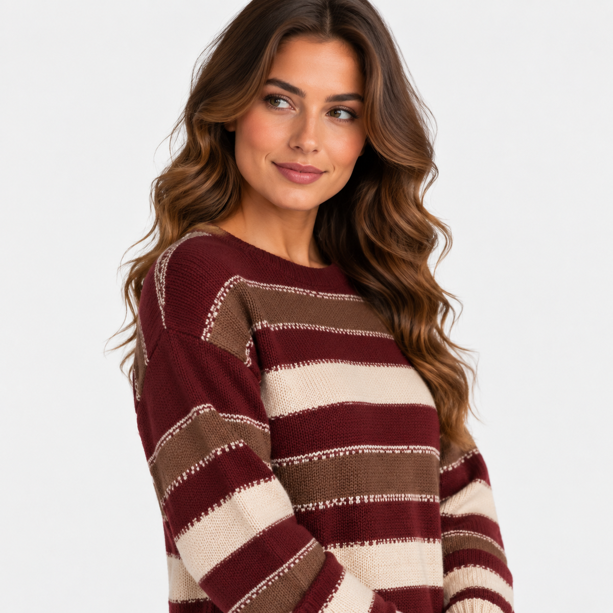 Montviro | Women’s Striped Sweater Vintage Knit Loose Fit Crew Neck Pullover