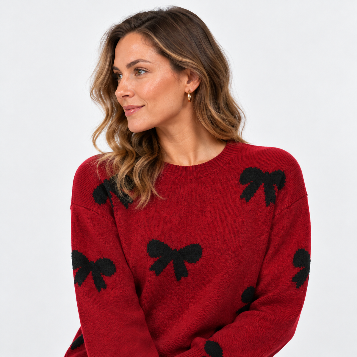 Montviro | Women’s Bow Sweater Knit Crew Neck Butterfly Pattern Pullover