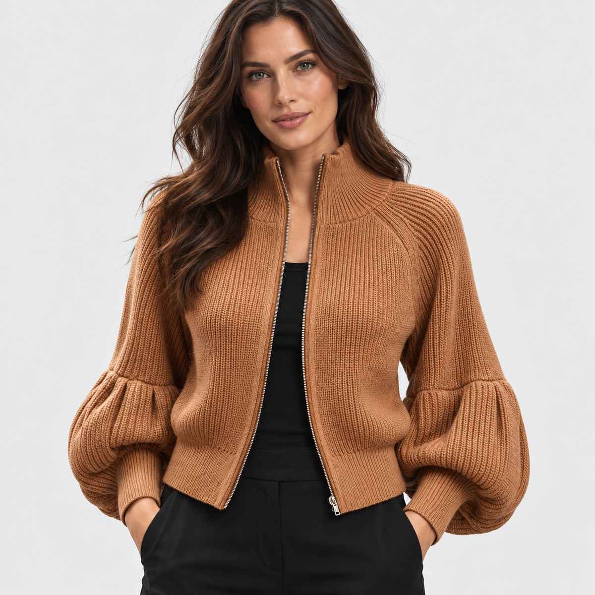 Montviro | Women’s Elegant Knit Sweater Jacket Zipper Outerwear