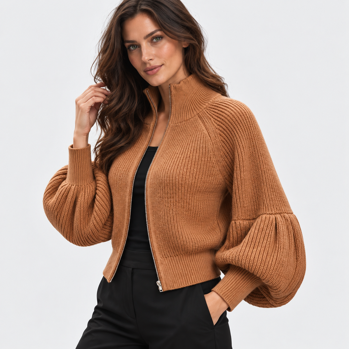 Montviro | Women’s Elegant Knit Sweater Jacket Zipper Outerwear