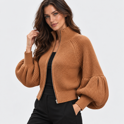 Montviro | Women’s Elegant Knit Sweater Jacket Zipper Outerwear