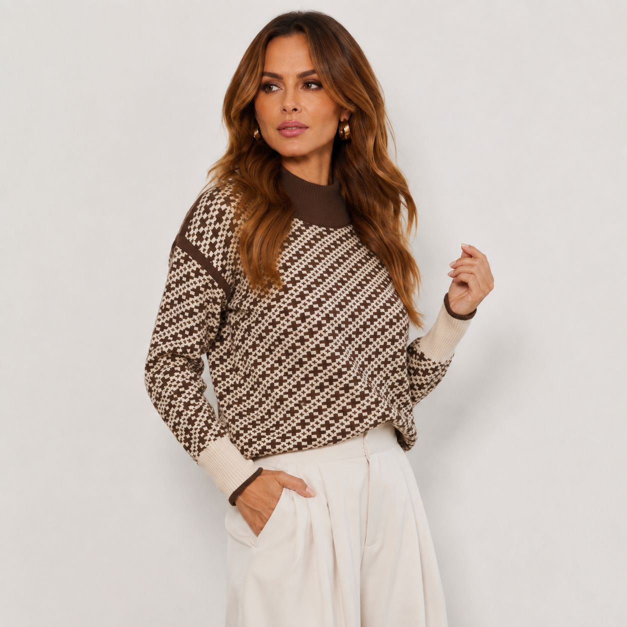 Montviro | Women's Stand Collar Sweater - Viscose Blend Knit