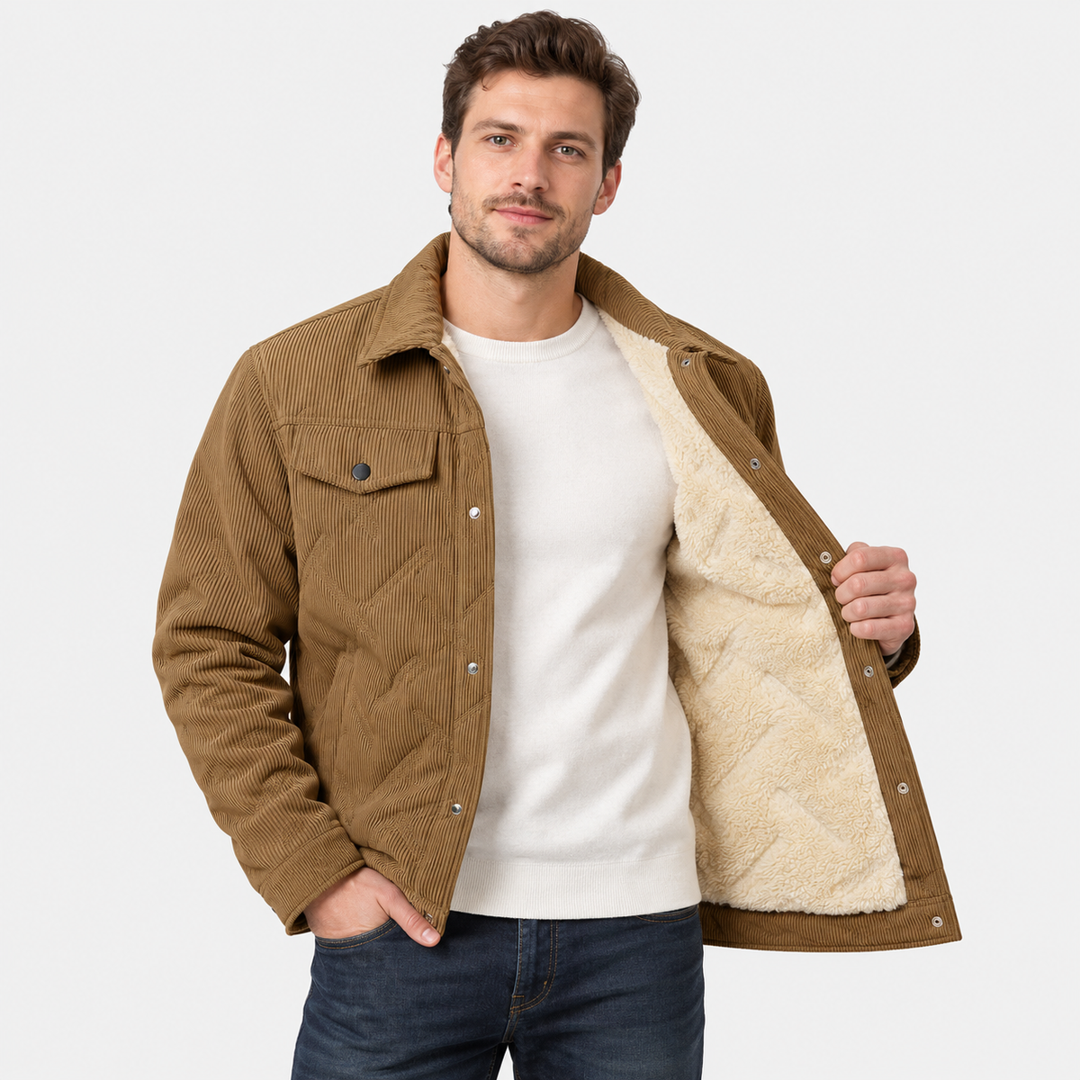 Montviro | Men's Corduroy Padded Jacket - Lapel Winter Outerwear