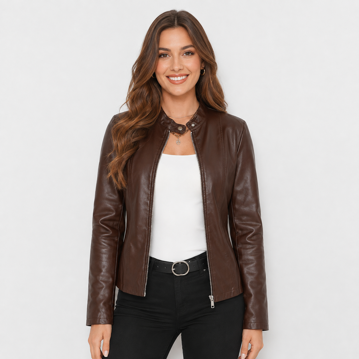 Montviro | Women's Leather Jacket - Full Zip Elegant Style