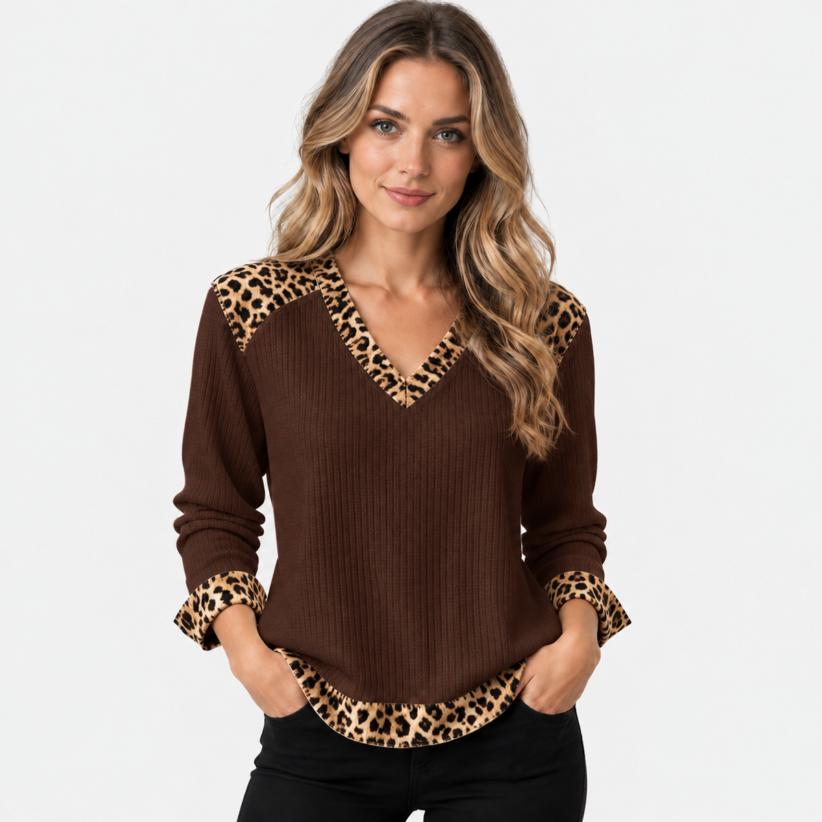 Montviro | Women’s Ribbed Texture Knit Top Relaxed Fit Spring Fall Wear