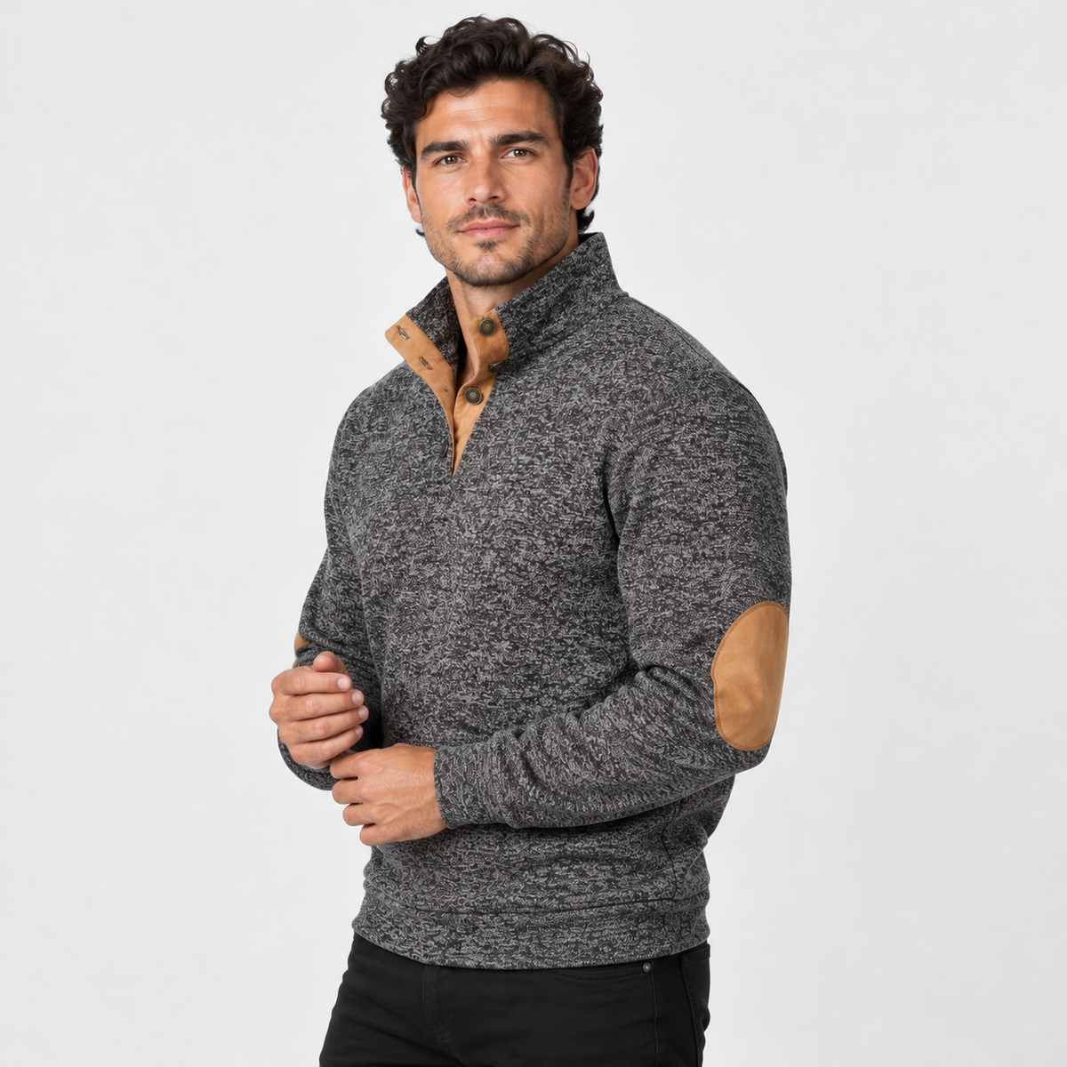 Montviro | Men's Collared Sweater Knit Pullover Button Detail Casual Top