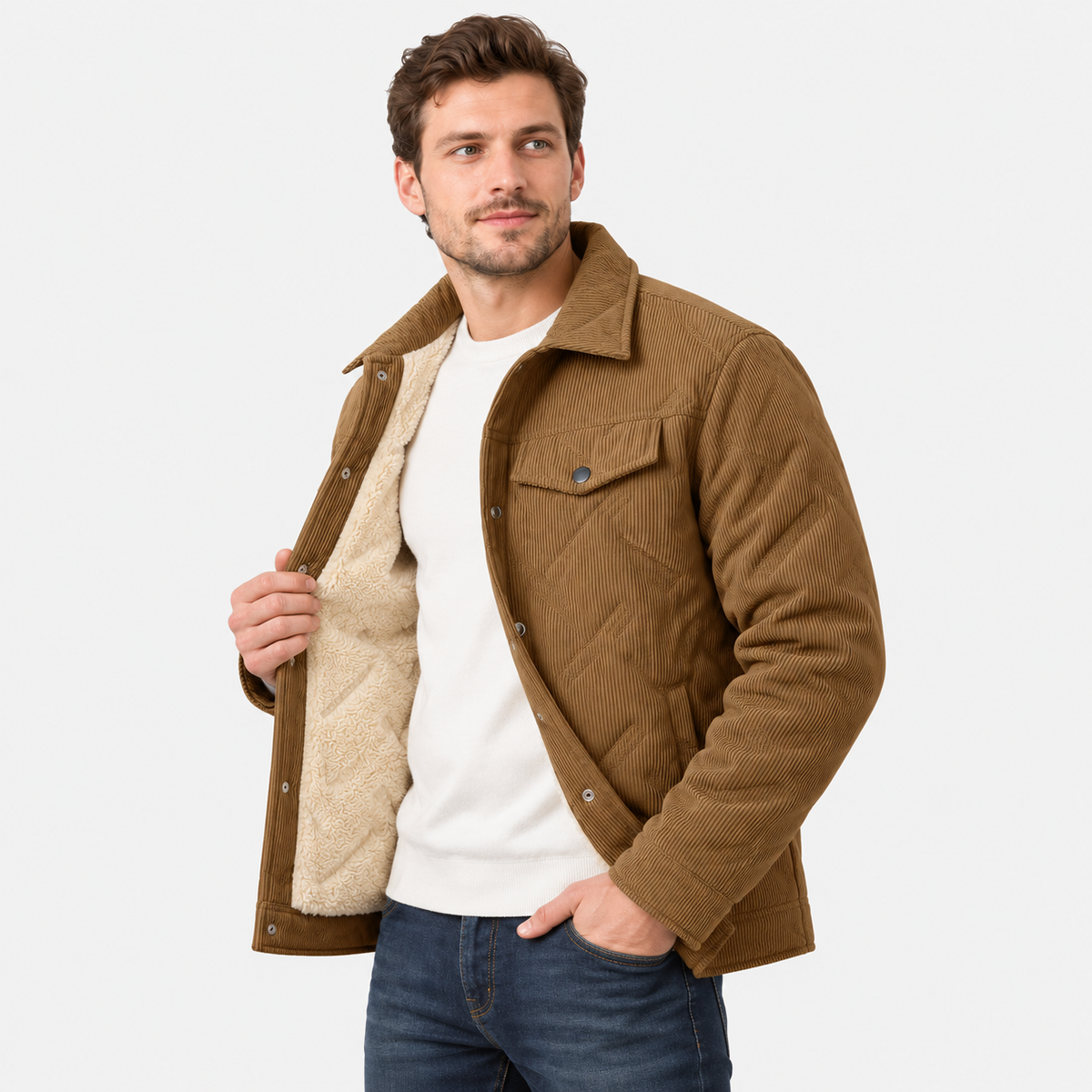 Montviro | Men's Corduroy Padded Jacket - Lapel Winter Outerwear