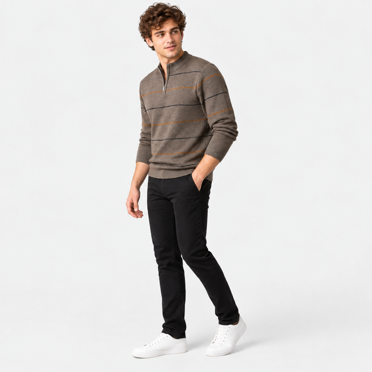Montviro | Men's Quarter Zip Knit Sweater with Striped Pattern