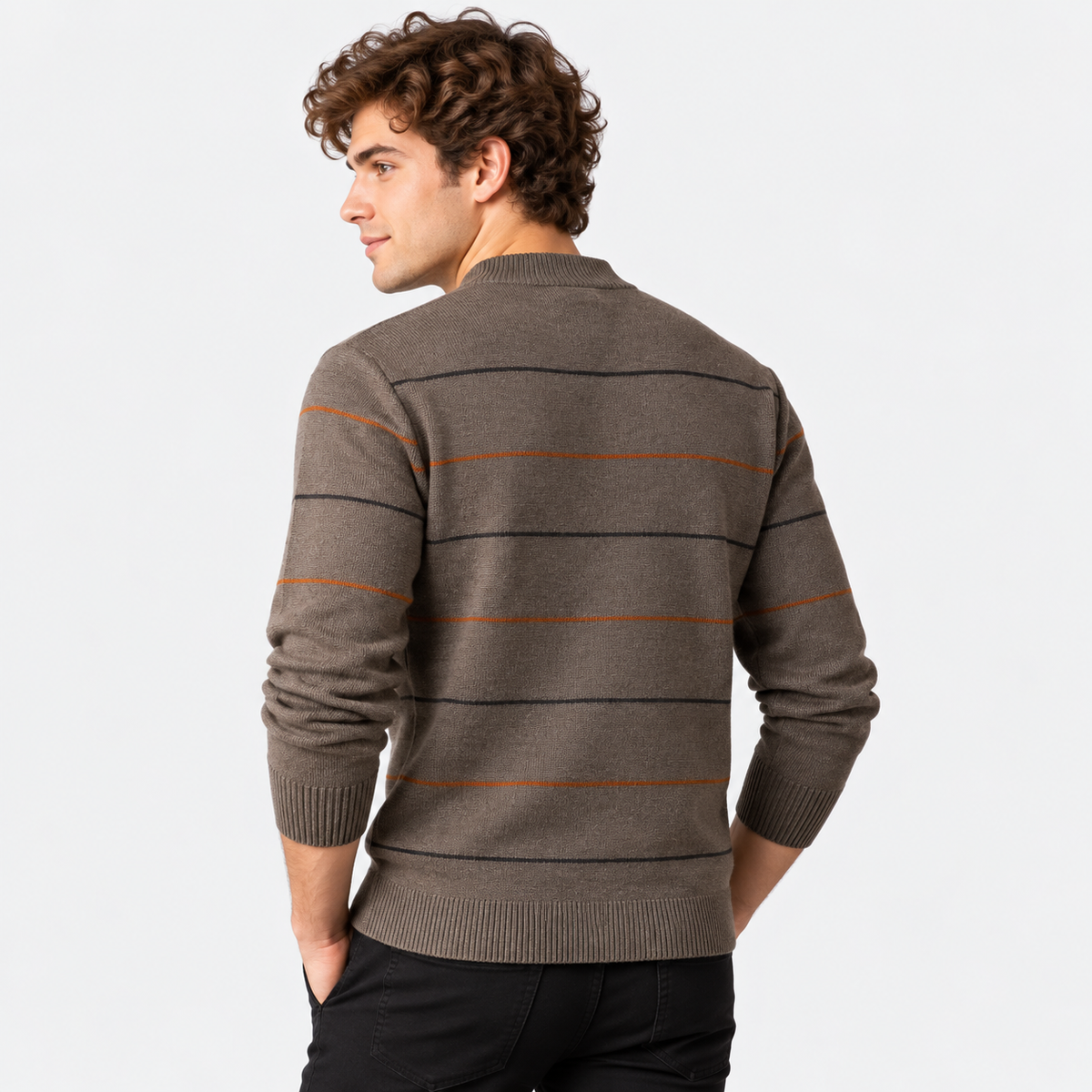 Montviro | Men's Quarter Zip Knit Sweater with Striped Pattern