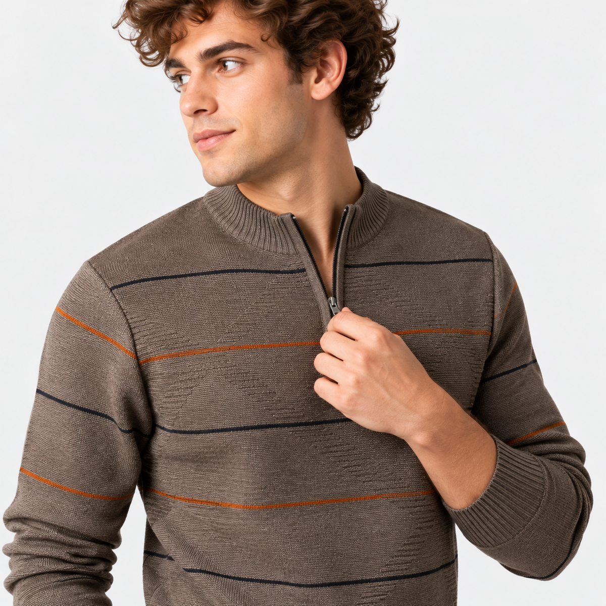 Montviro | Men's Quarter Zip Knit Sweater with Striped Pattern