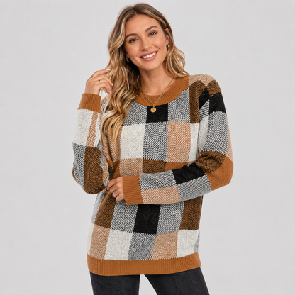 Montviro | Women's Pullover Sweater - Patchwork Crew Neck Knit