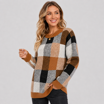 Montviro | Women's Pullover Sweater - Patchwork Crew Neck Knit