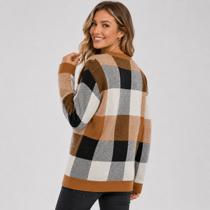 Montviro | Women's Pullover Sweater - Patchwork Crew Neck Knit