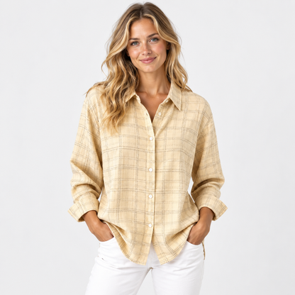 Montviro | Women’s Vintage Plaid Shirt Loose Fit Casual Fall Top