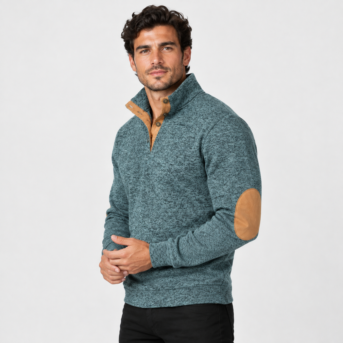 Montviro | Men's Collared Sweater Knit Pullover Button Detail Casual Top