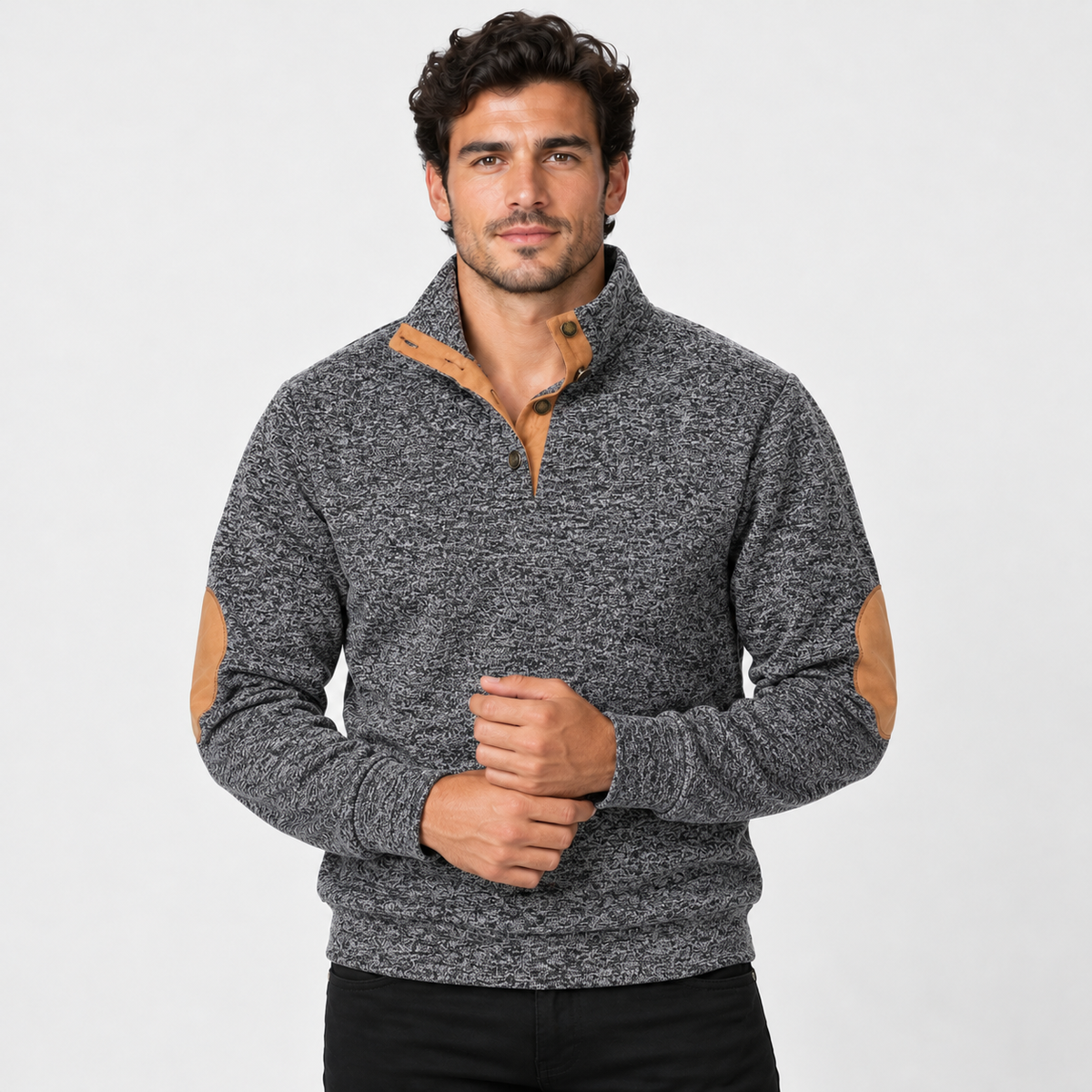 Montviro | Men's Collared Sweater Knit Pullover Button Detail Casual Top
