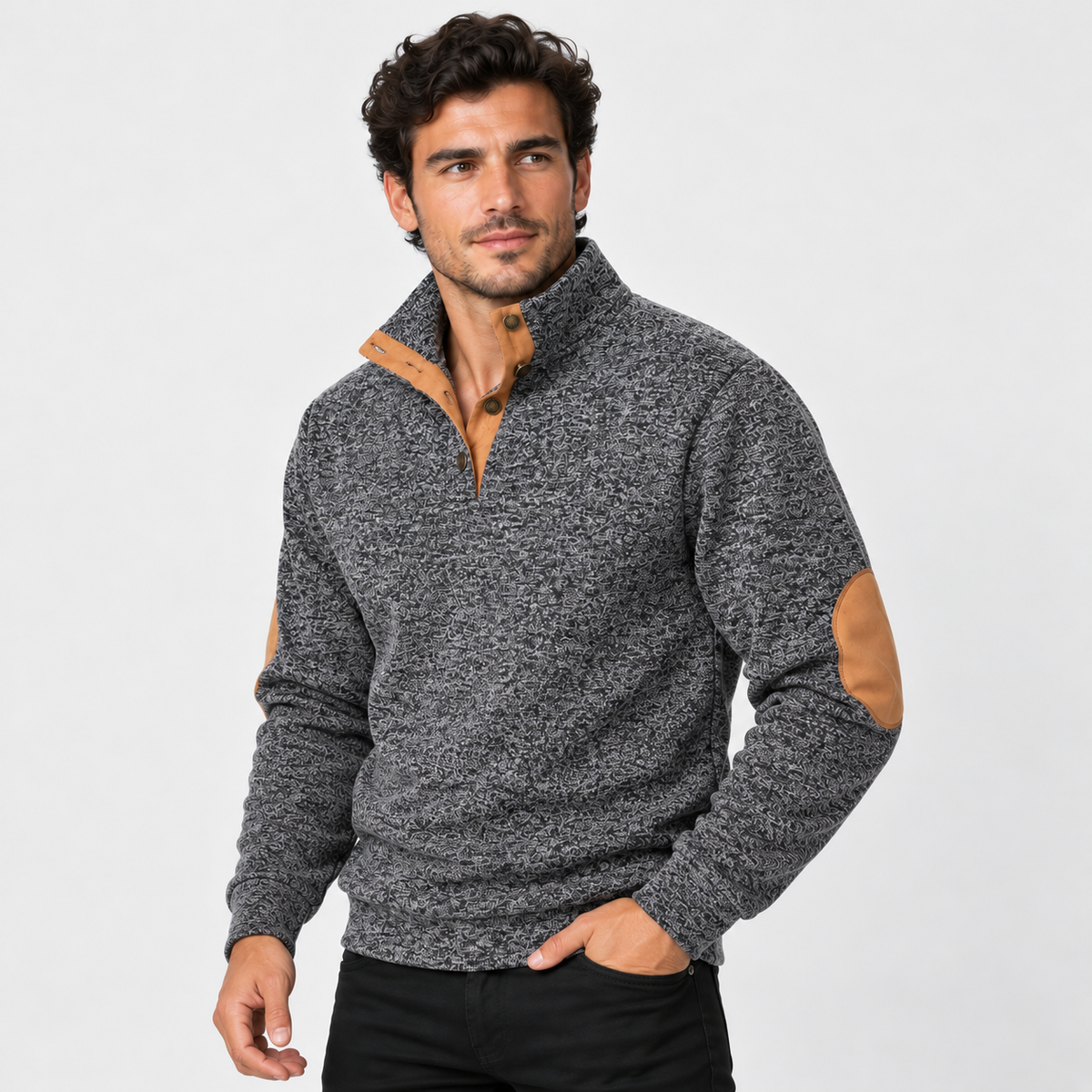 Montviro | Men's Collared Sweater Knit Pullover Button Detail Casual Top