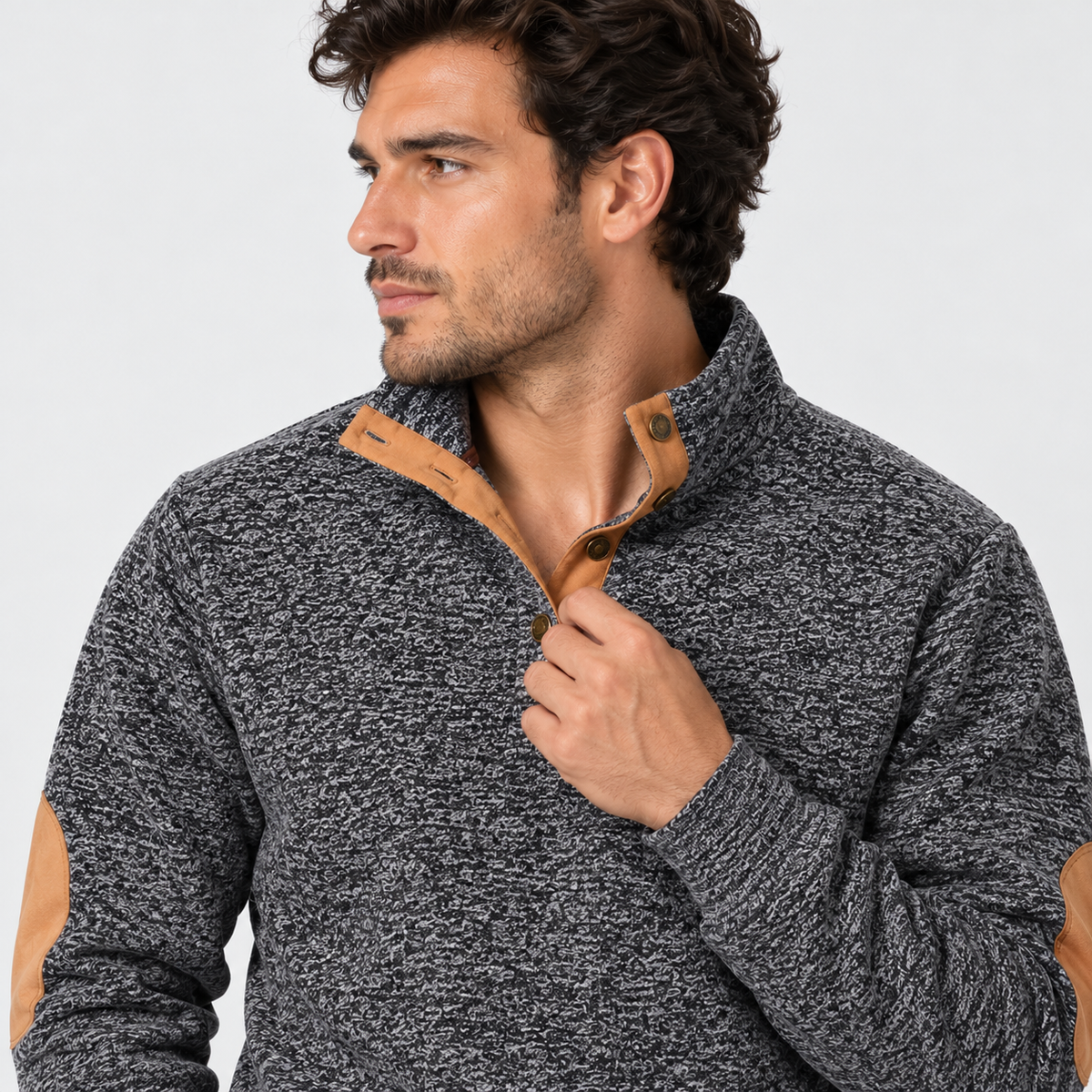 Montviro | Men's Collared Sweater Knit Pullover Button Detail Casual Top