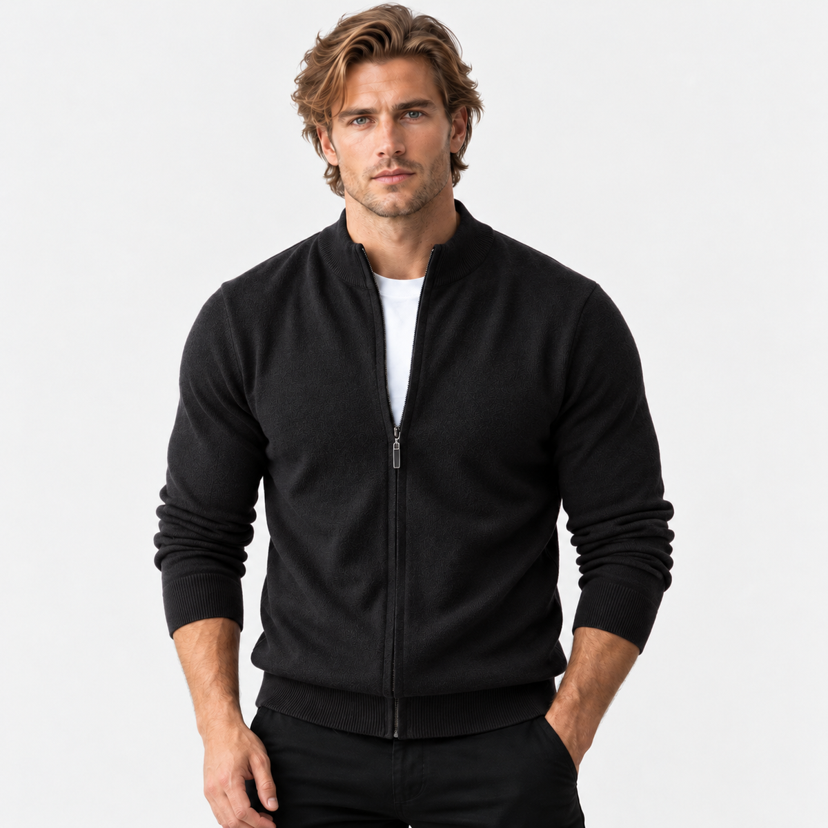 Montviro | Men's Knit Cardigan Sweater with Stand Collar and Full Zip