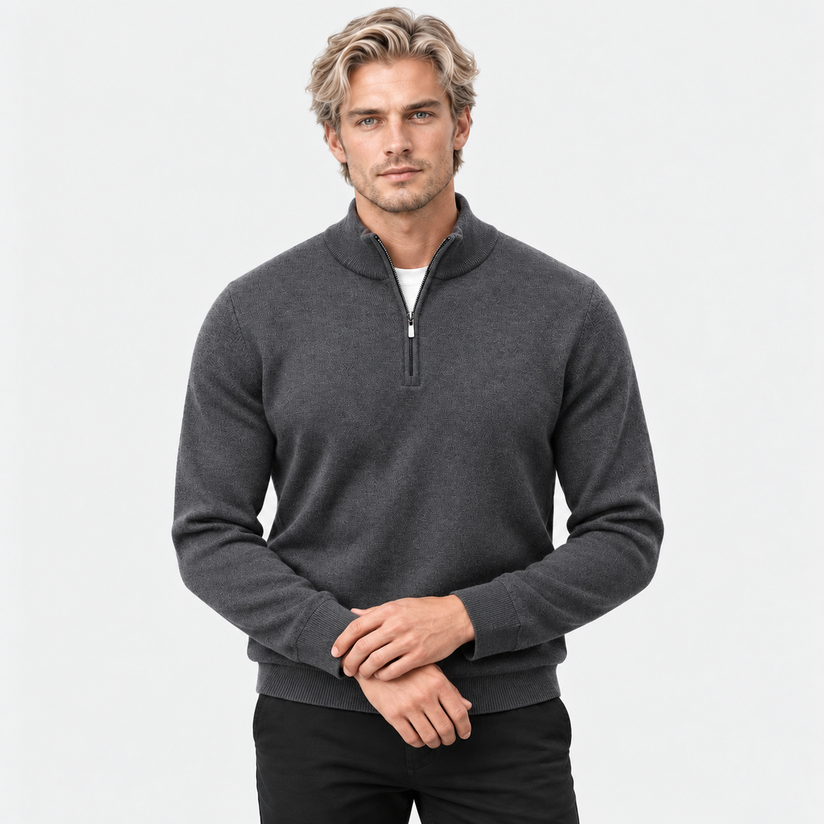 Montviro | Men's Quarter Zip Knit Sweater with Striped Pattern