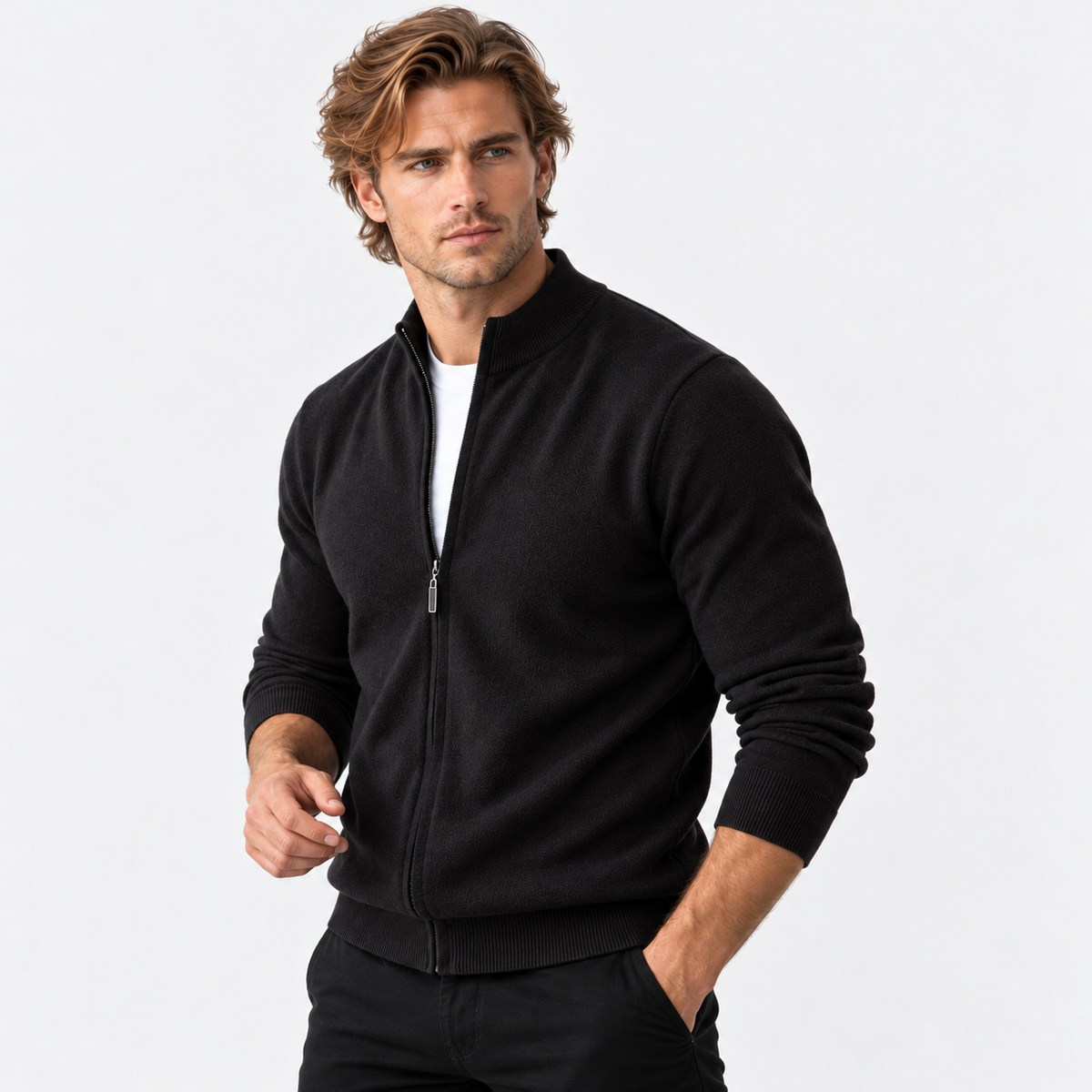 Montviro | Men's Knit Cardigan Sweater with Stand Collar and Full Zip