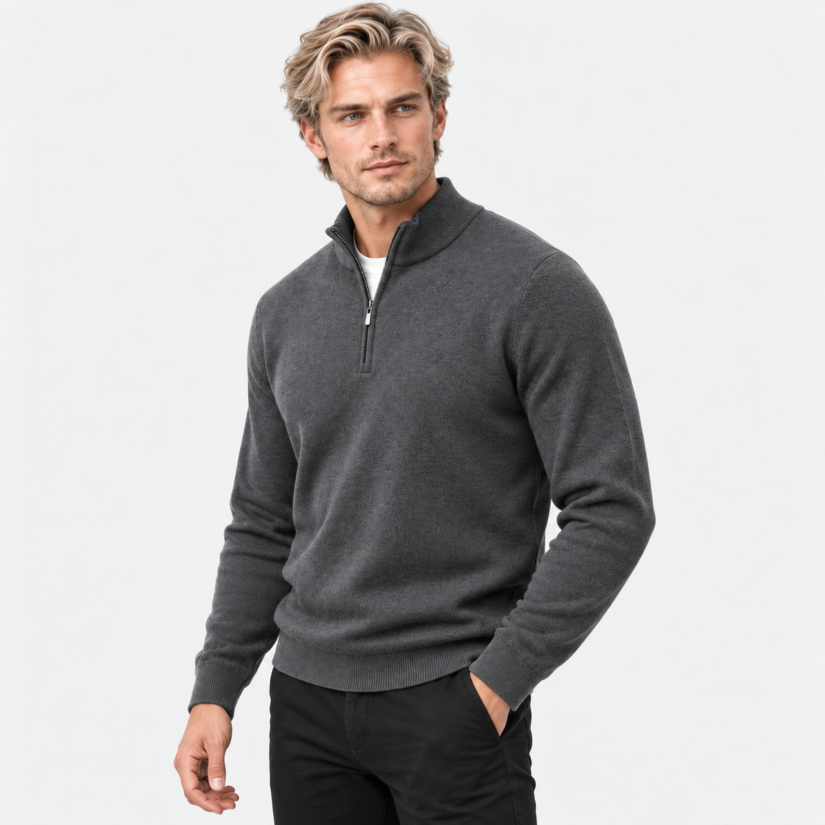 Montviro | Men's Quarter Zip Knit Sweater with Striped Pattern