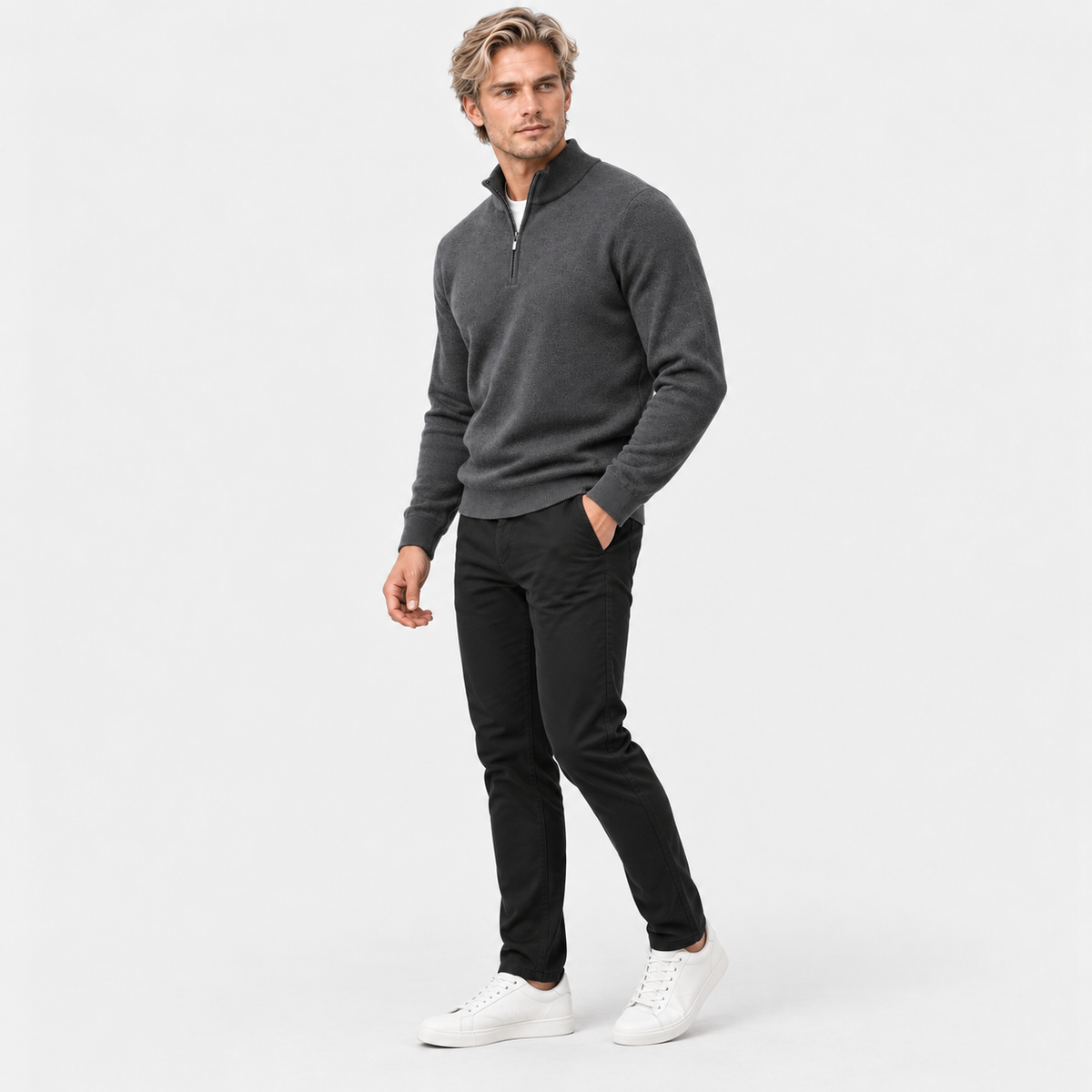 Montviro | Men's Quarter Zip Knit Sweater with Striped Pattern