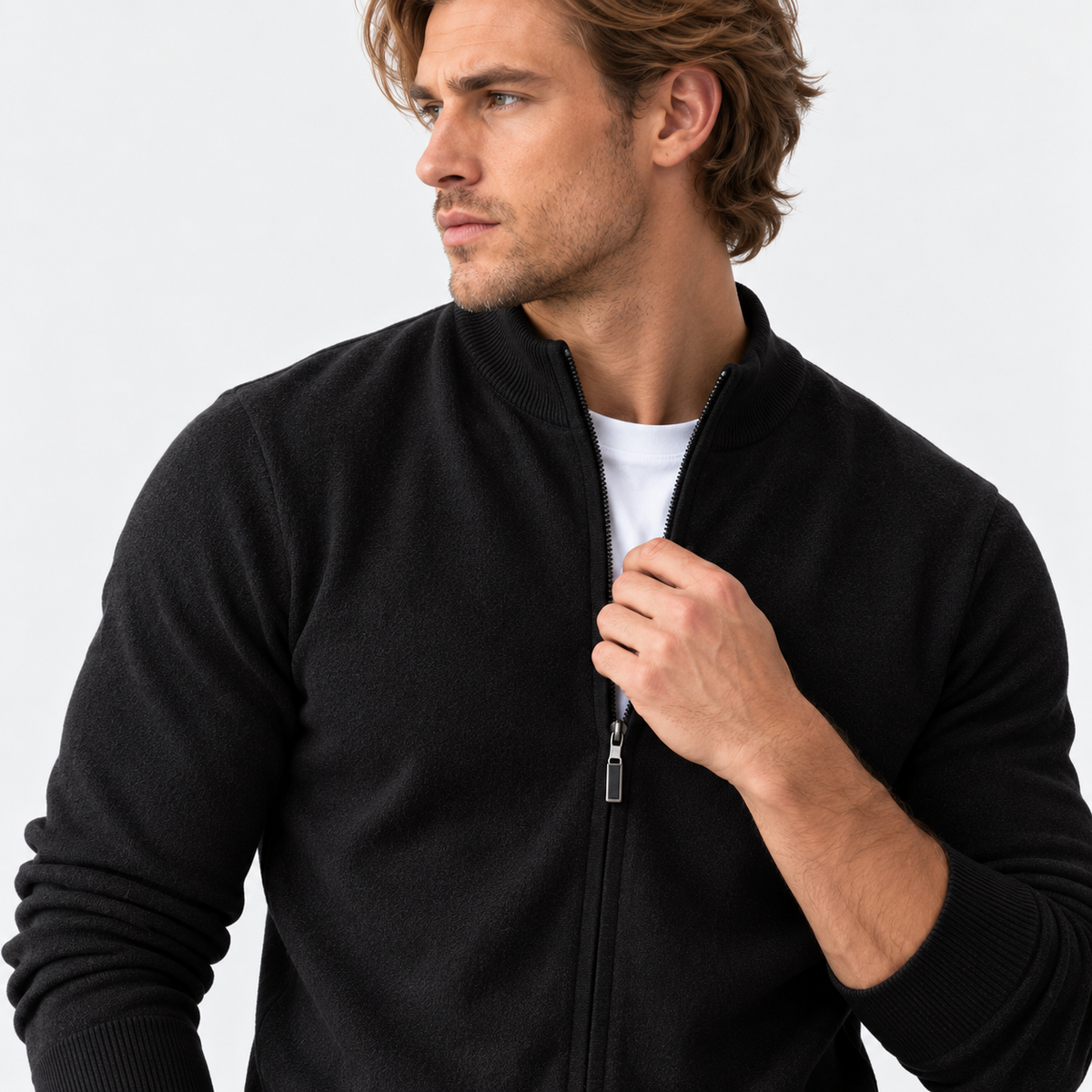 Montviro | Men's Knit Cardigan Sweater with Stand Collar and Full Zip
