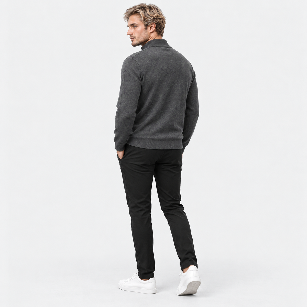 Montviro | Men's Quarter Zip Knit Sweater with Striped Pattern