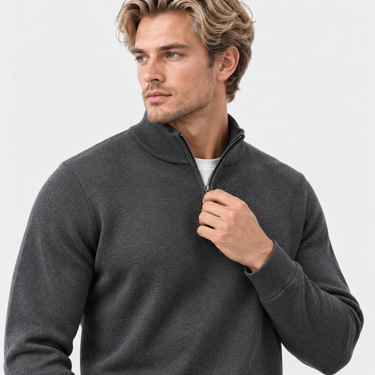 Montviro | Men's Quarter Zip Knit Sweater with Striped Pattern