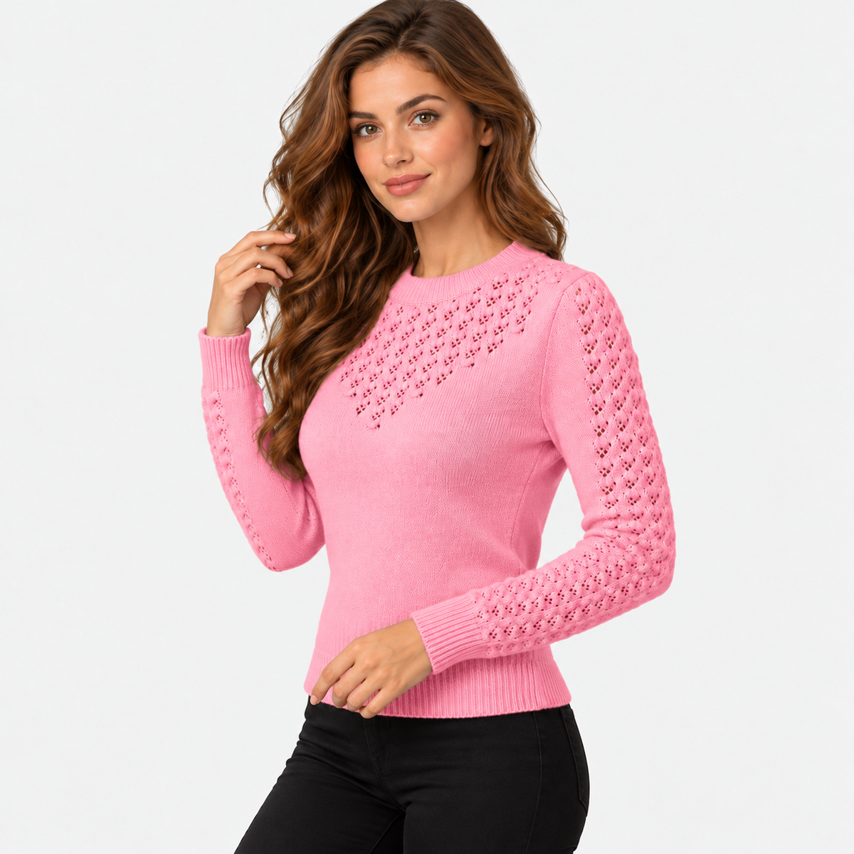 Montviro | Women's Cropped Knit Sweater with Hollow Out Design