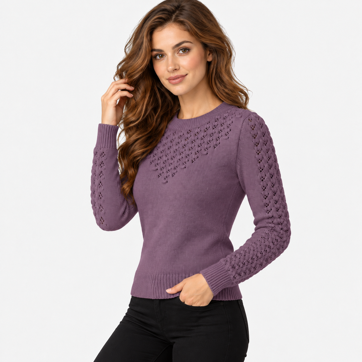 Montviro | Women's Cropped Knit Sweater with Hollow Out Design