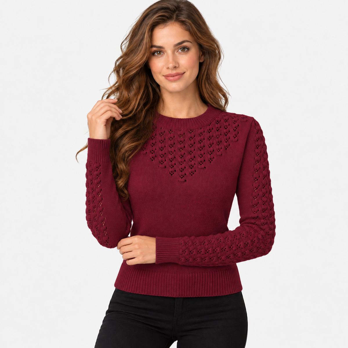 Montviro | Women's Cropped Knit Sweater with Hollow Out Design