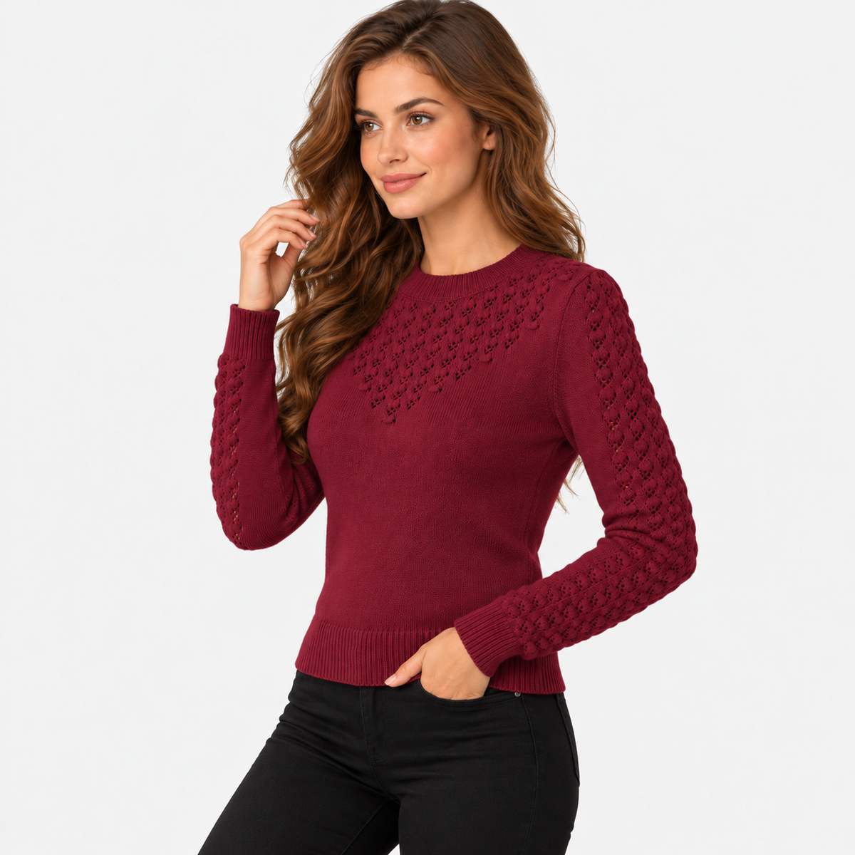 Montviro | Women's Cropped Knit Sweater with Hollow Out Design