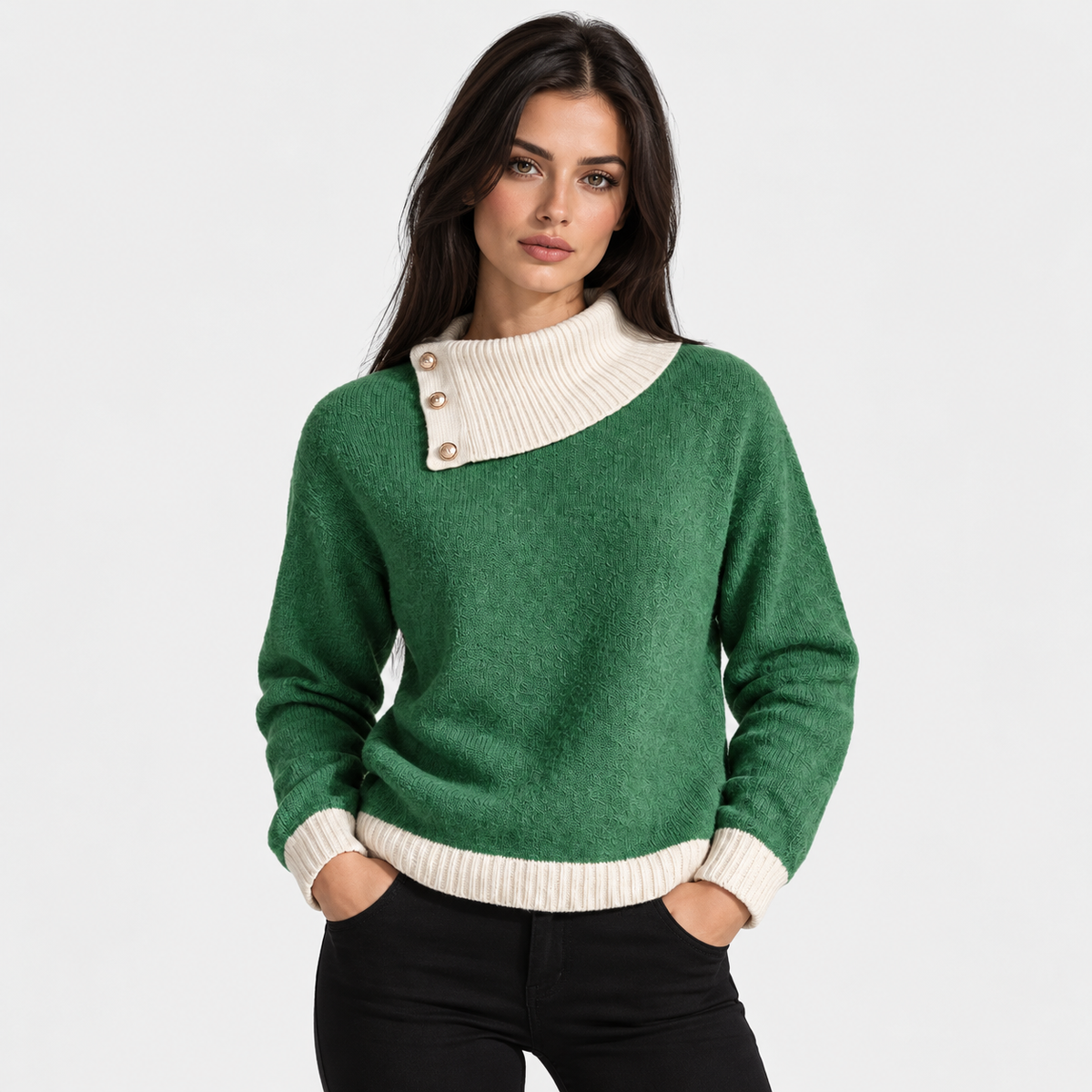 Montviro | Women's Asymmetric Neck Knit Sweater with Side Buttons