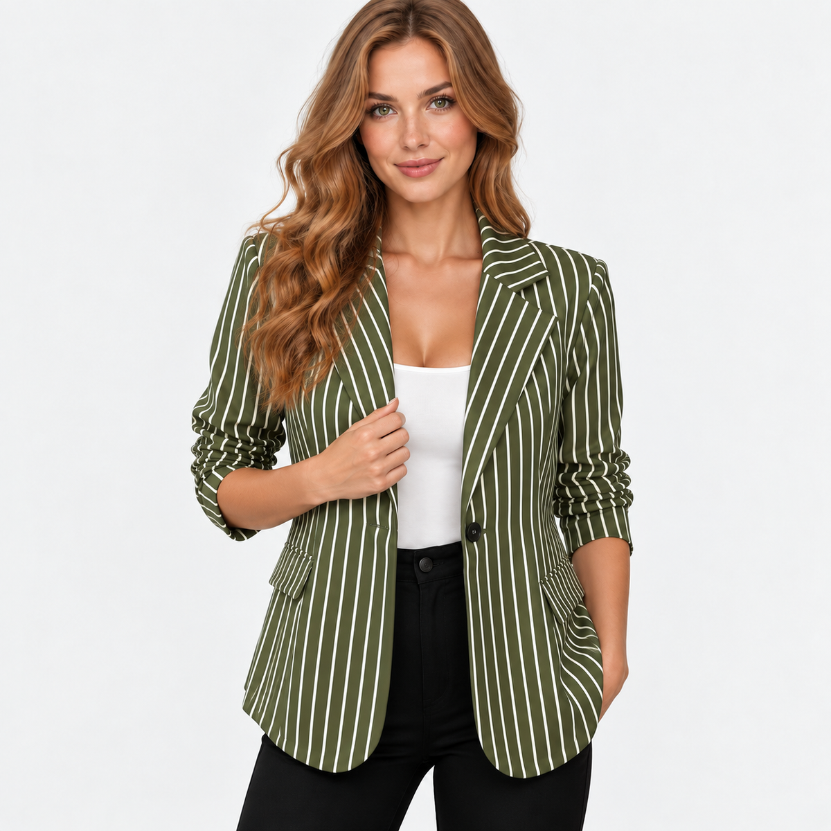Montviro | Women’s Plus Size Striped Blazer Elegant Workwear Suit Jacket