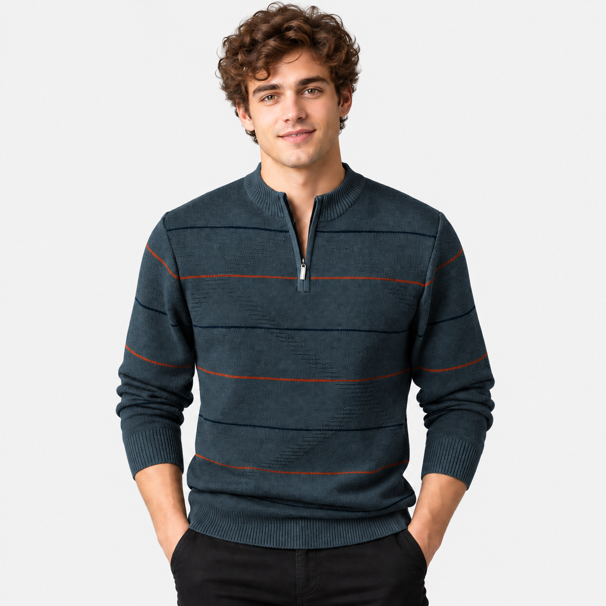 Montviro | Men's Quarter Zip Knit Sweater with Striped Pattern