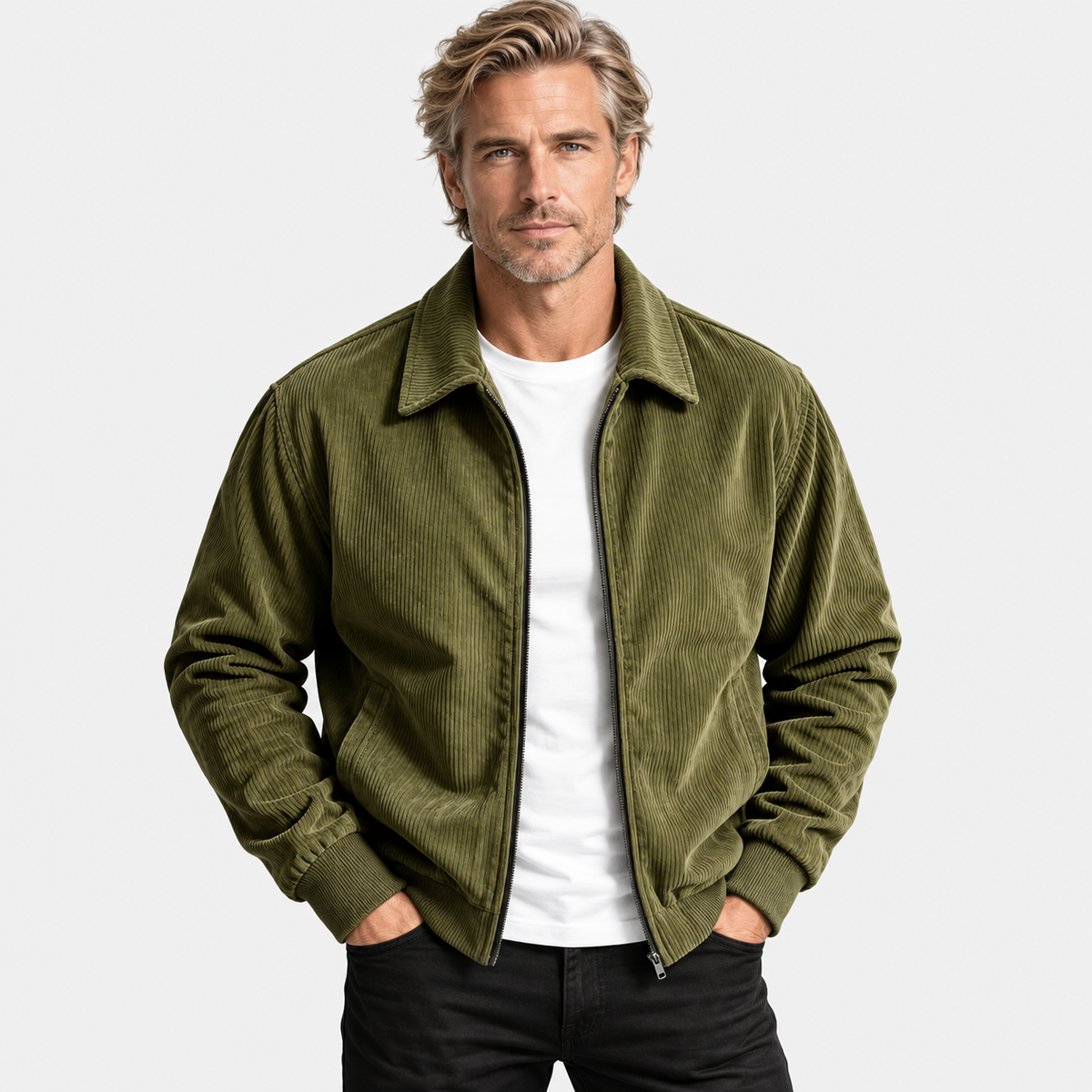Montviro | Men's Corduroy Jacket Stand Collar Zipper Workwear Outerwear