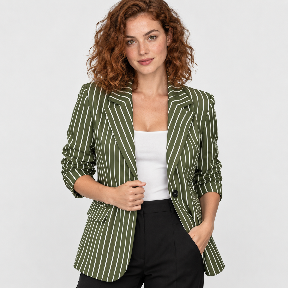 Montviro | Women’s Business Casual Striped Suit Jacket Polyester Coat